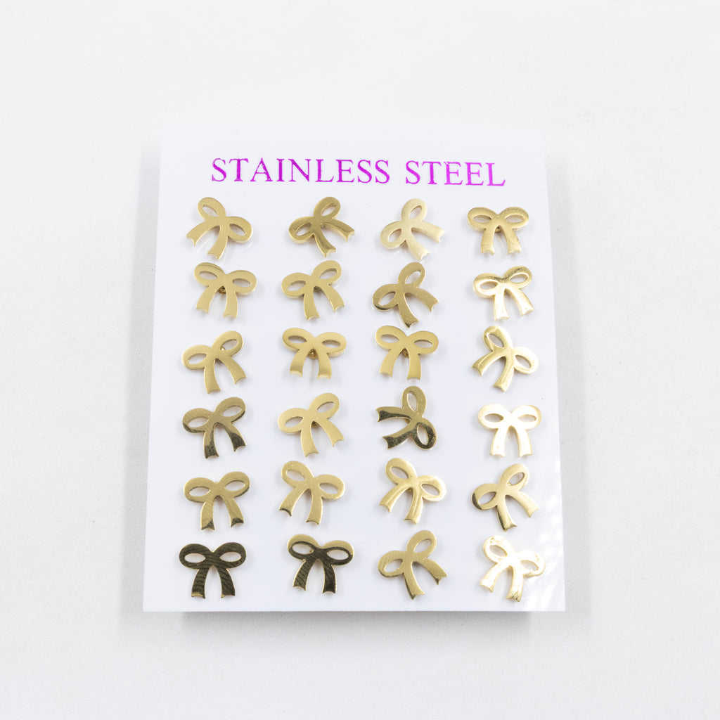 Paquete de 12 Pares de Aretes Dorados M10 Acero Inoxidable