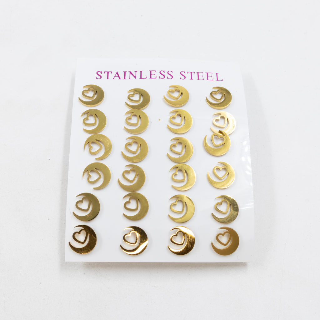 Paquete de 12 Pares de Aretes Dorados M3 Acero Inoxidable