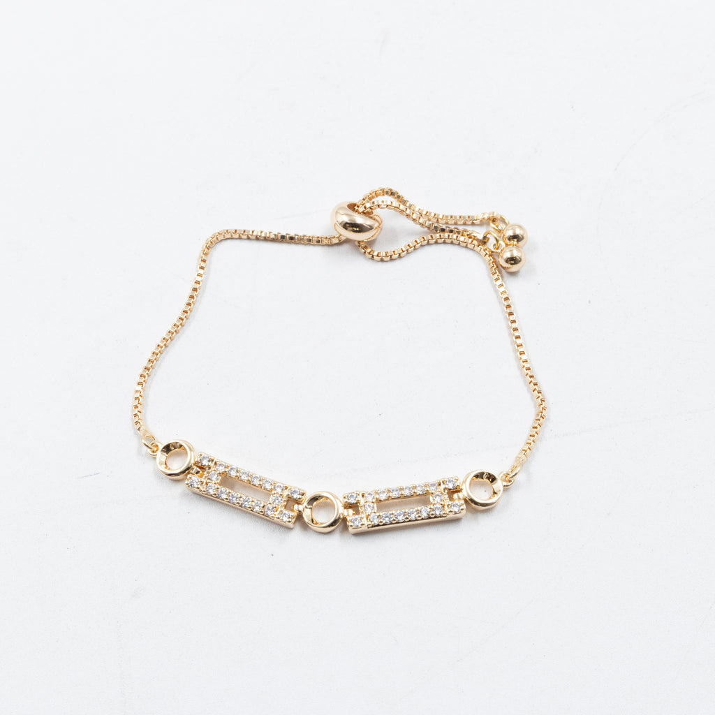 Pulsera Oro Rosado Ajustable con Piedras Oro Laminado