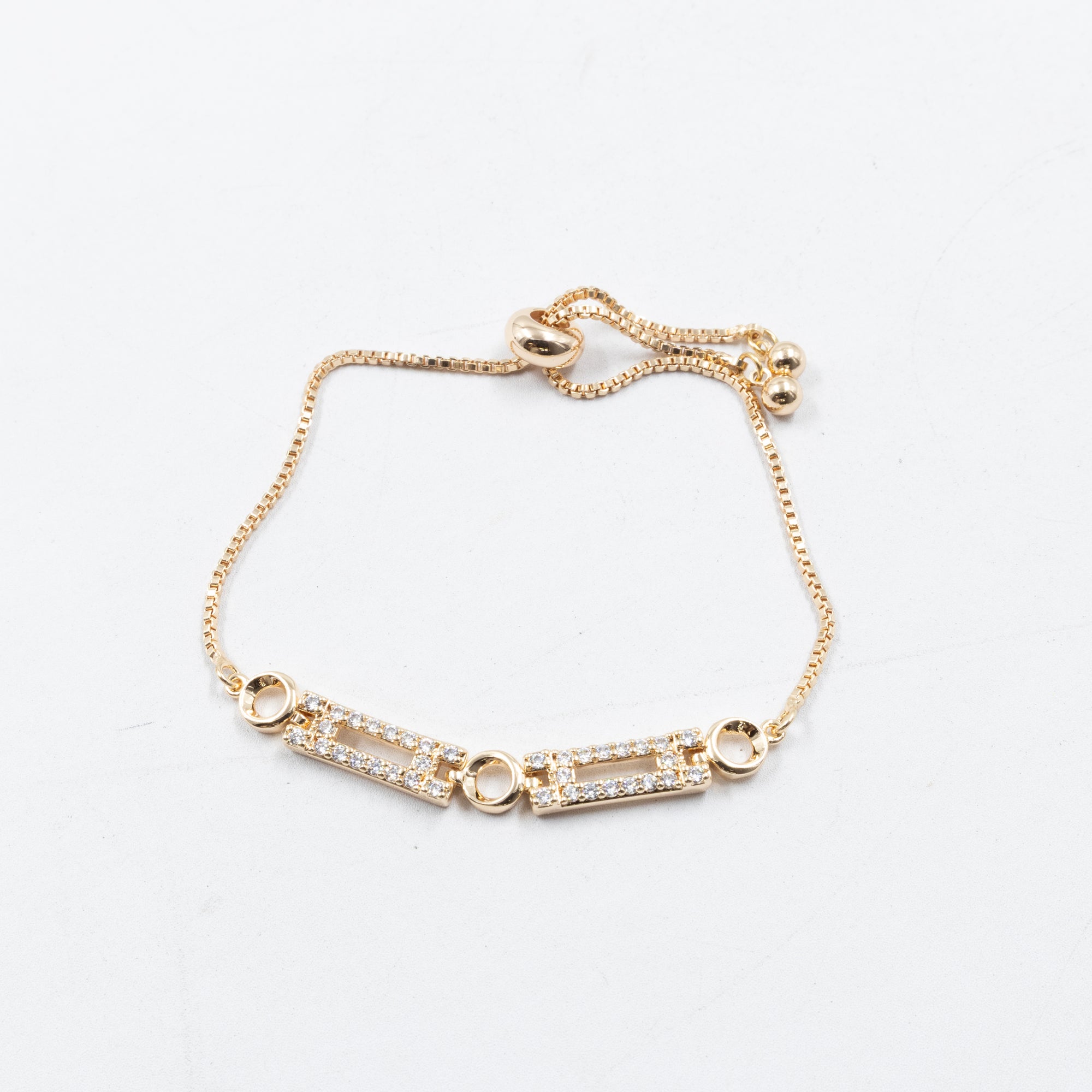 Pulsera Oro Rosado Ajustable con Piedras Oro Laminado