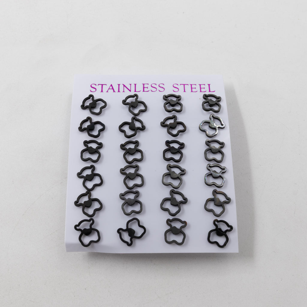 Paquete de 12 Pares de Aretes color Negro M1 Acero Inoxidable