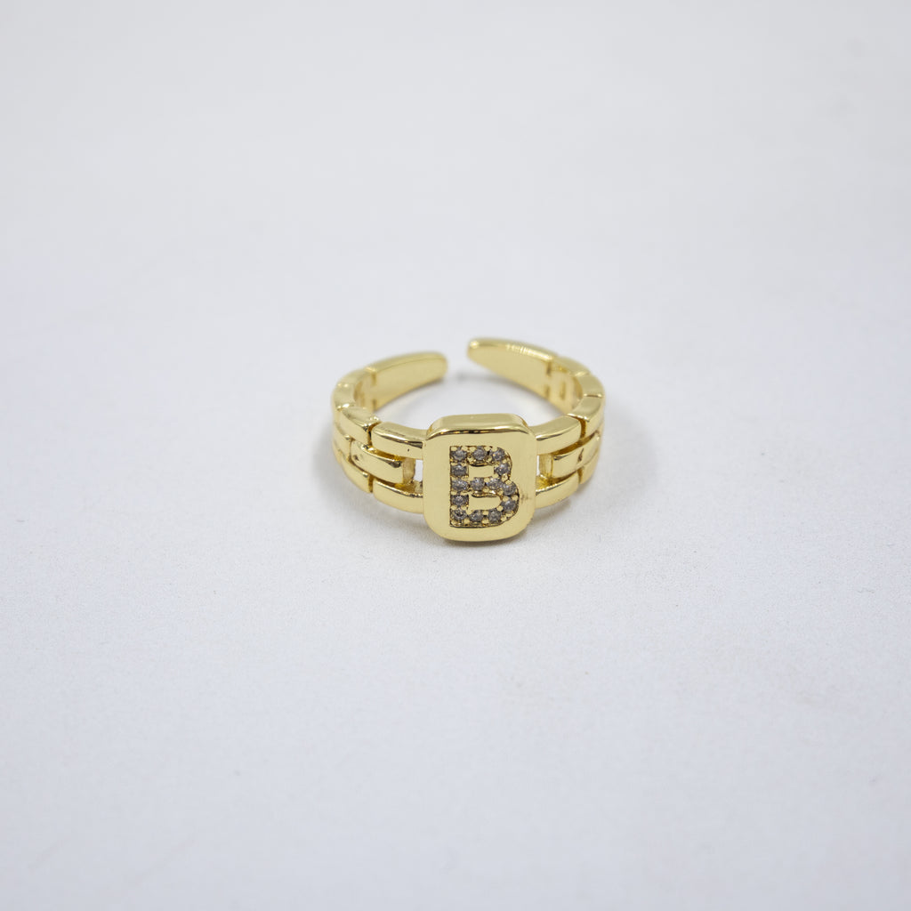 Anillos Dorados Ajustables De Letras con piedras M1 Oro Laminado
