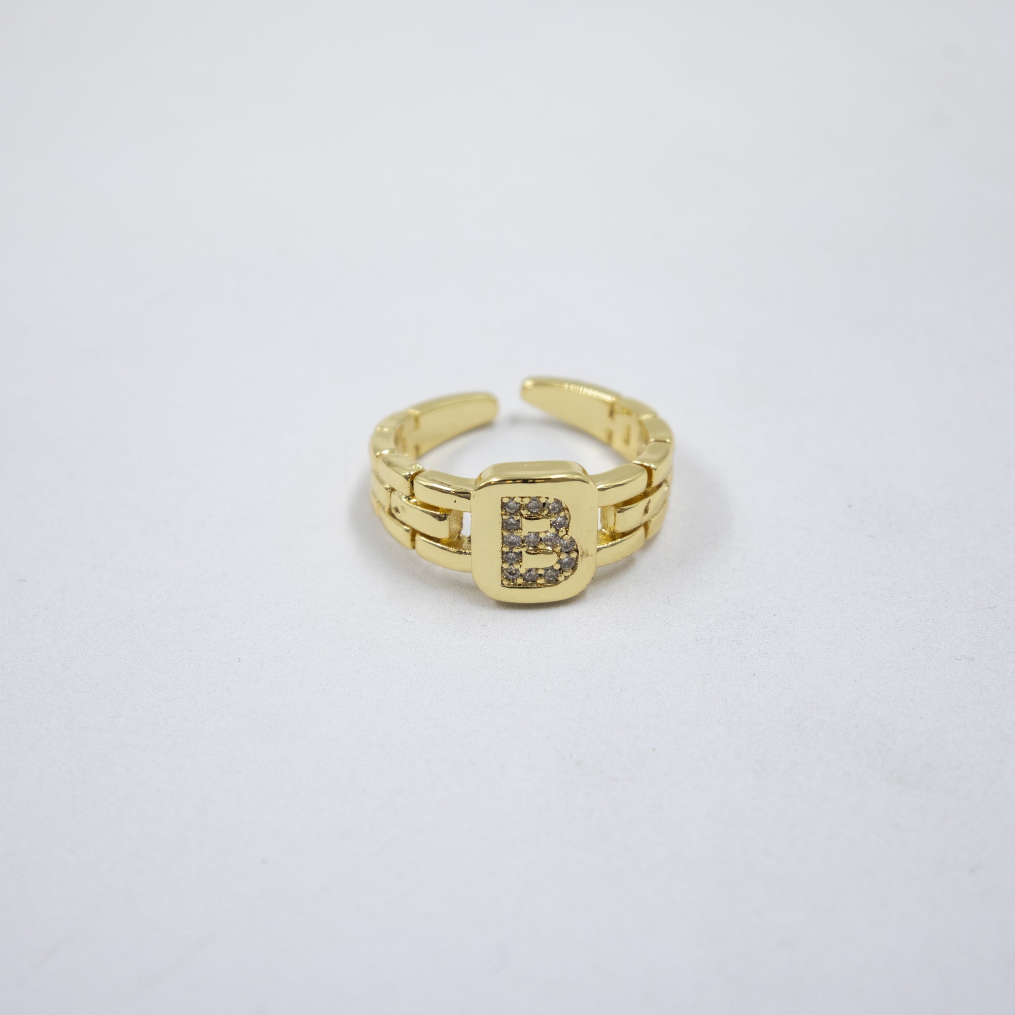 Anillos Dorados Ajustables De Letras con piedras M1 Oro Laminado