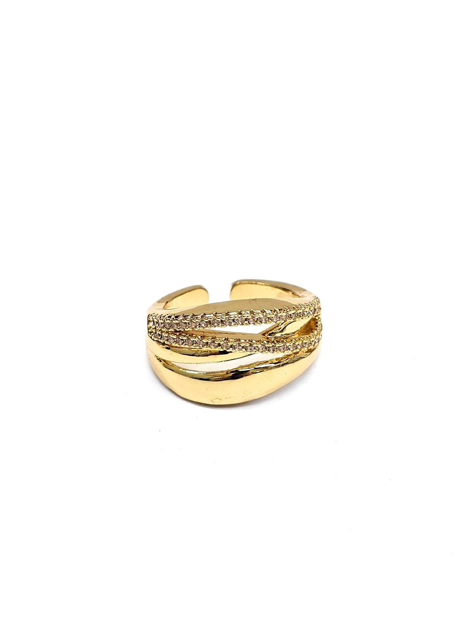 Anillo Dorado Pedreria Blanca Ajustable M2 Oro Laminado