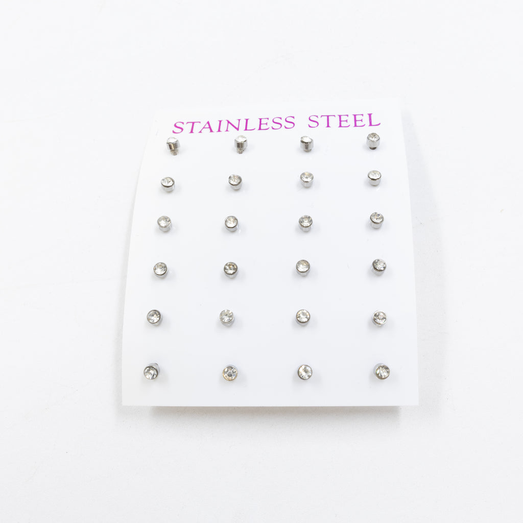 Paquete 12 pares de Aretes Plateados medida 2 mm M3 Acero Inoxidable 18/03/26