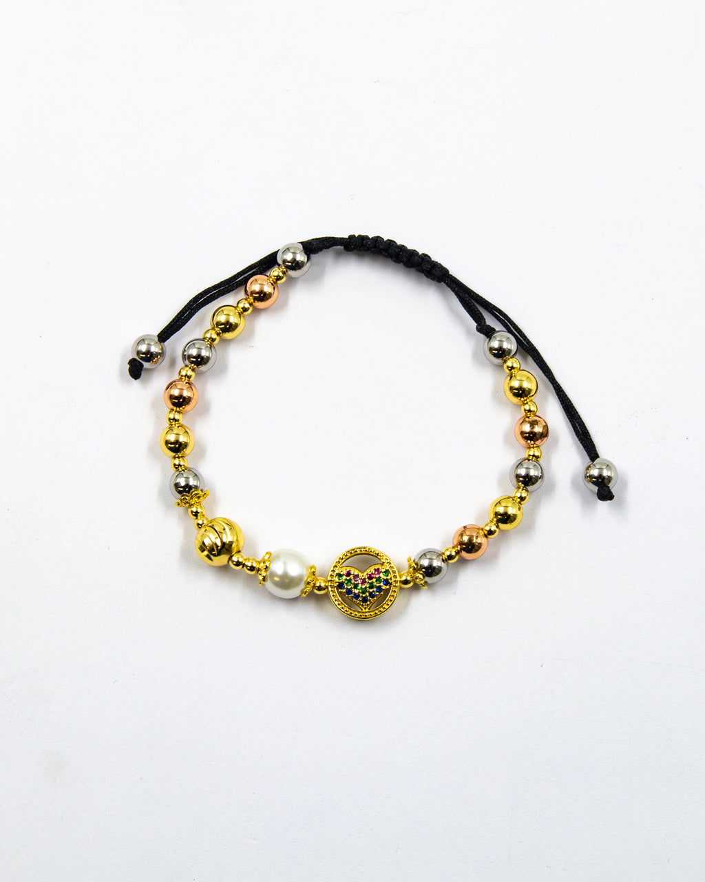 Pulsera de cuentas ajustable con dije - M1 Oro Laminado