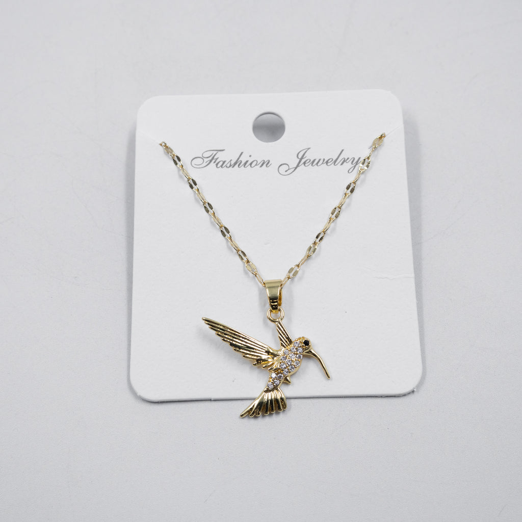 Collar Dorado con dije de colibri M1 Oro Laminado