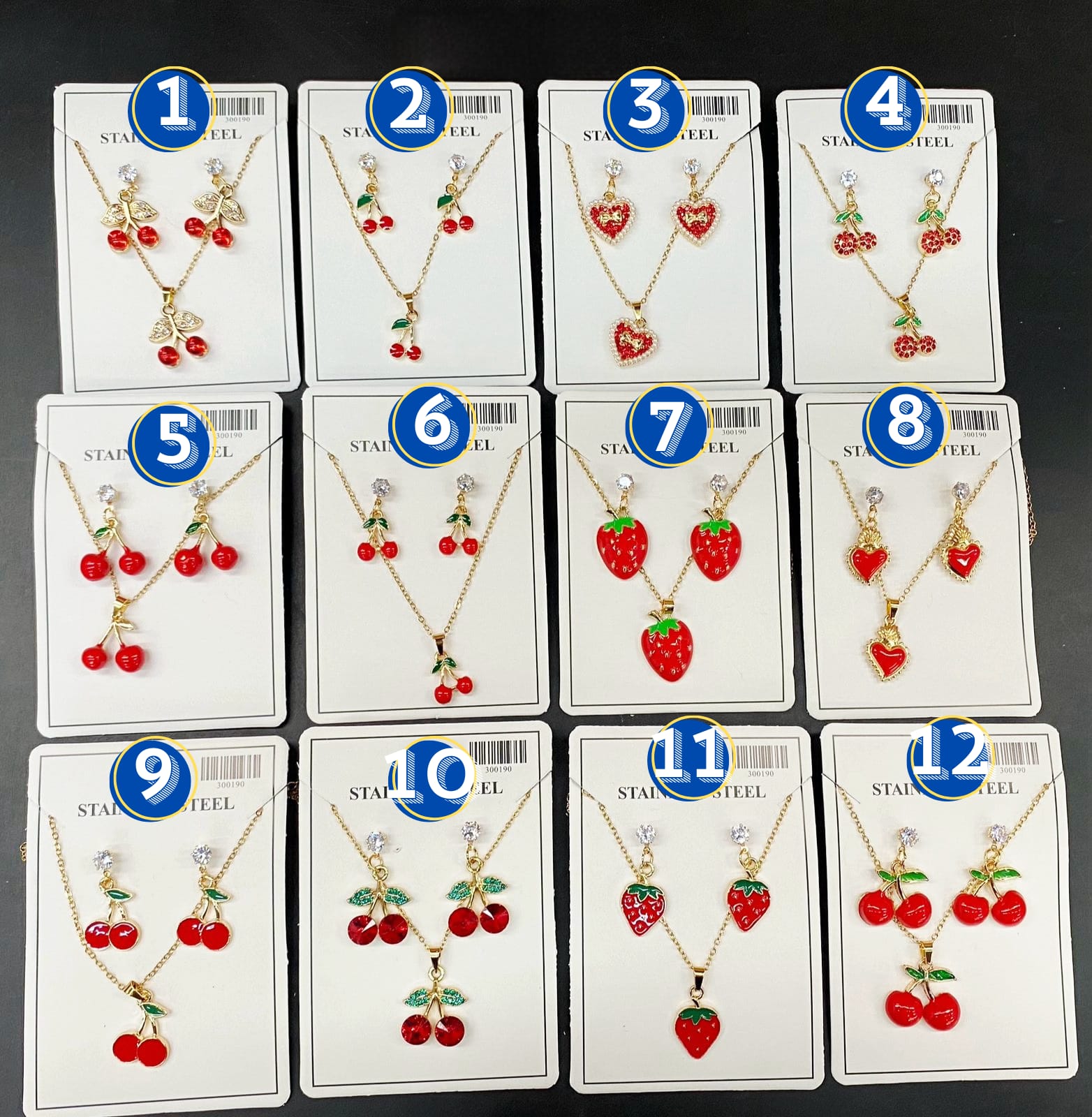 Arete y Collar Cereza Fresa M2 Oro Laminado