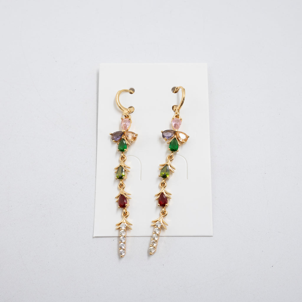 Aretes Largos Dorados con piedras M5 Oro Laminado