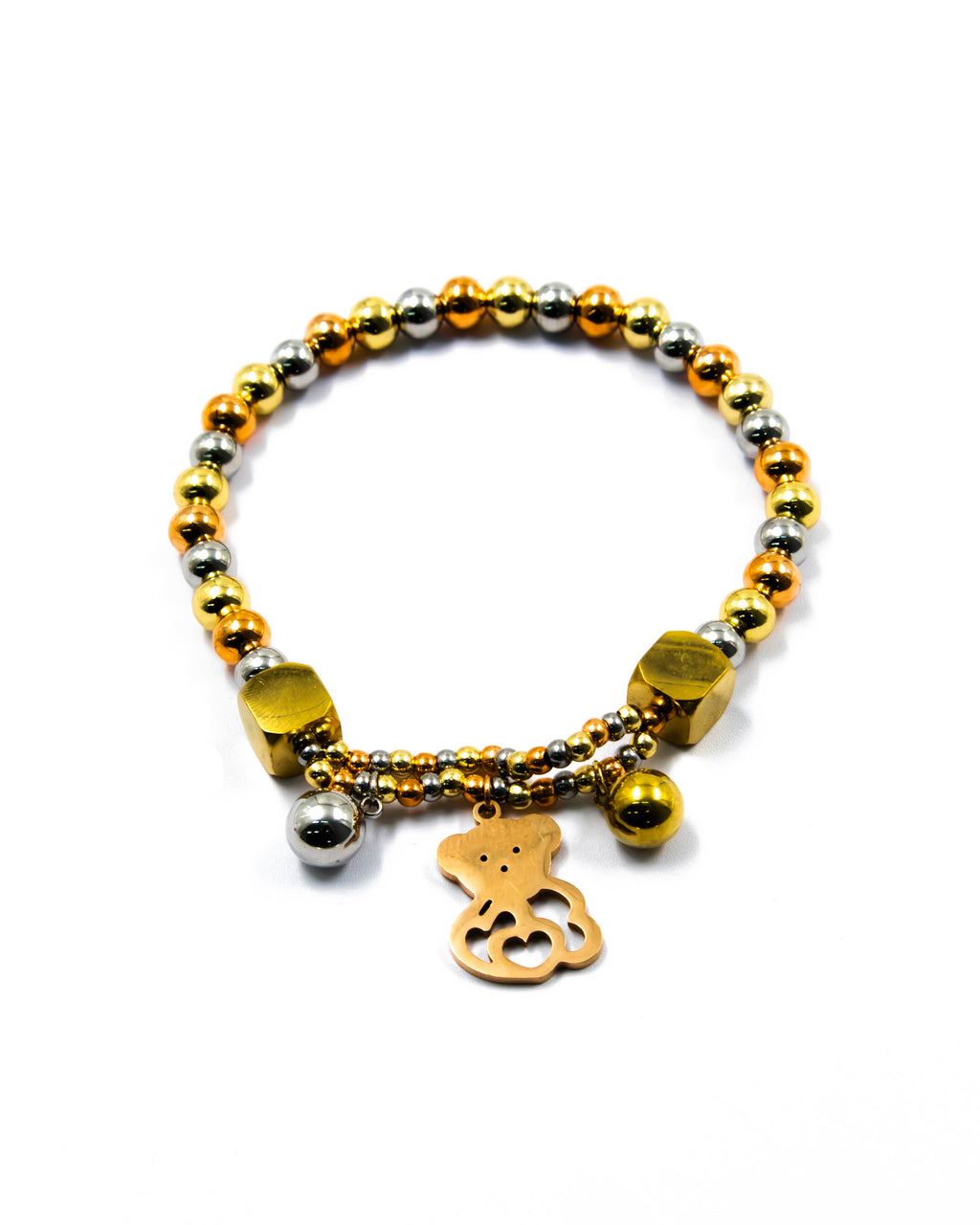Pulsera de cuentas con dije de Oso - M3 Oro Laminado