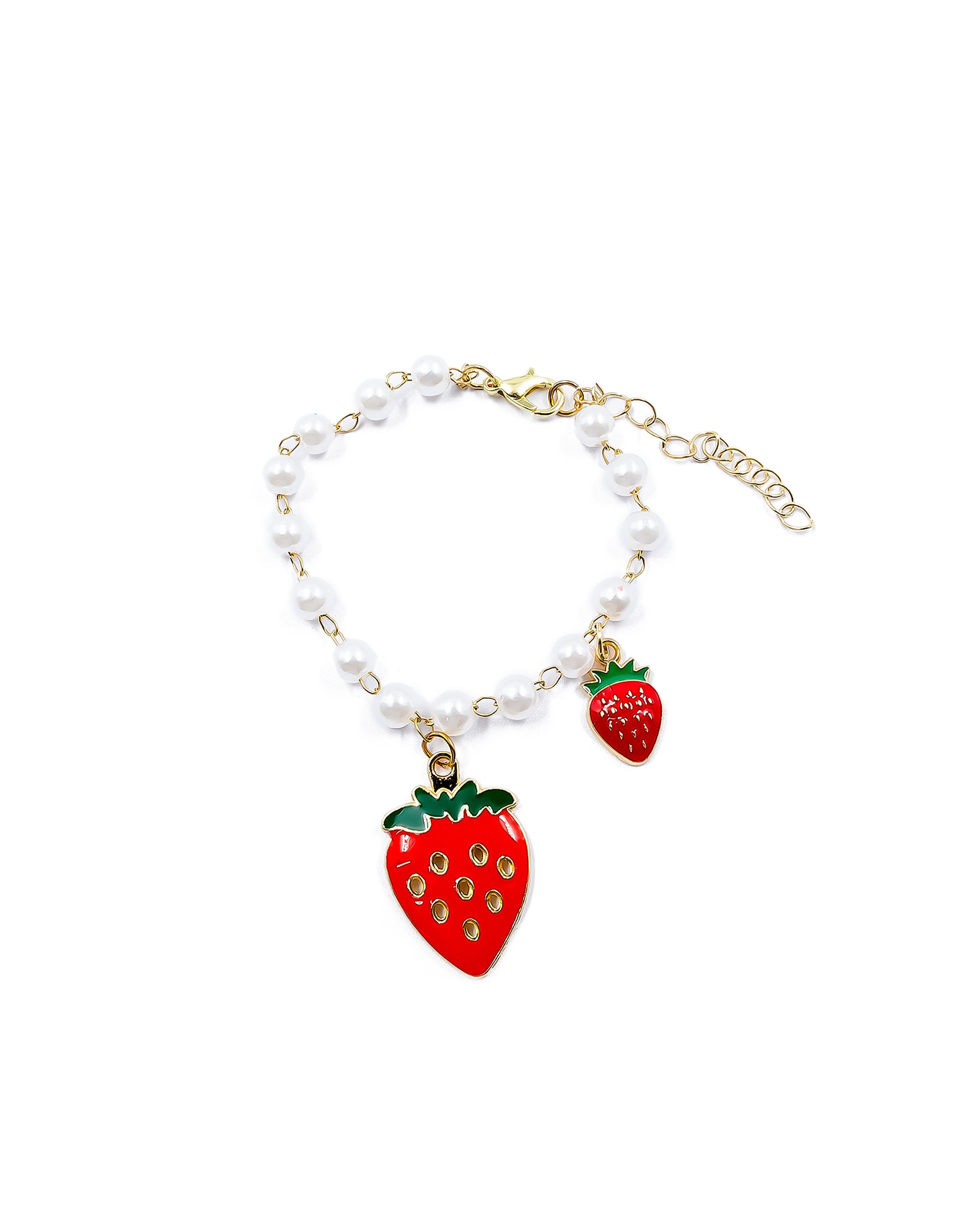 PULSERA DE PERLAS CON DIJE DE FRUTAS - M1 ORO LAMINADO