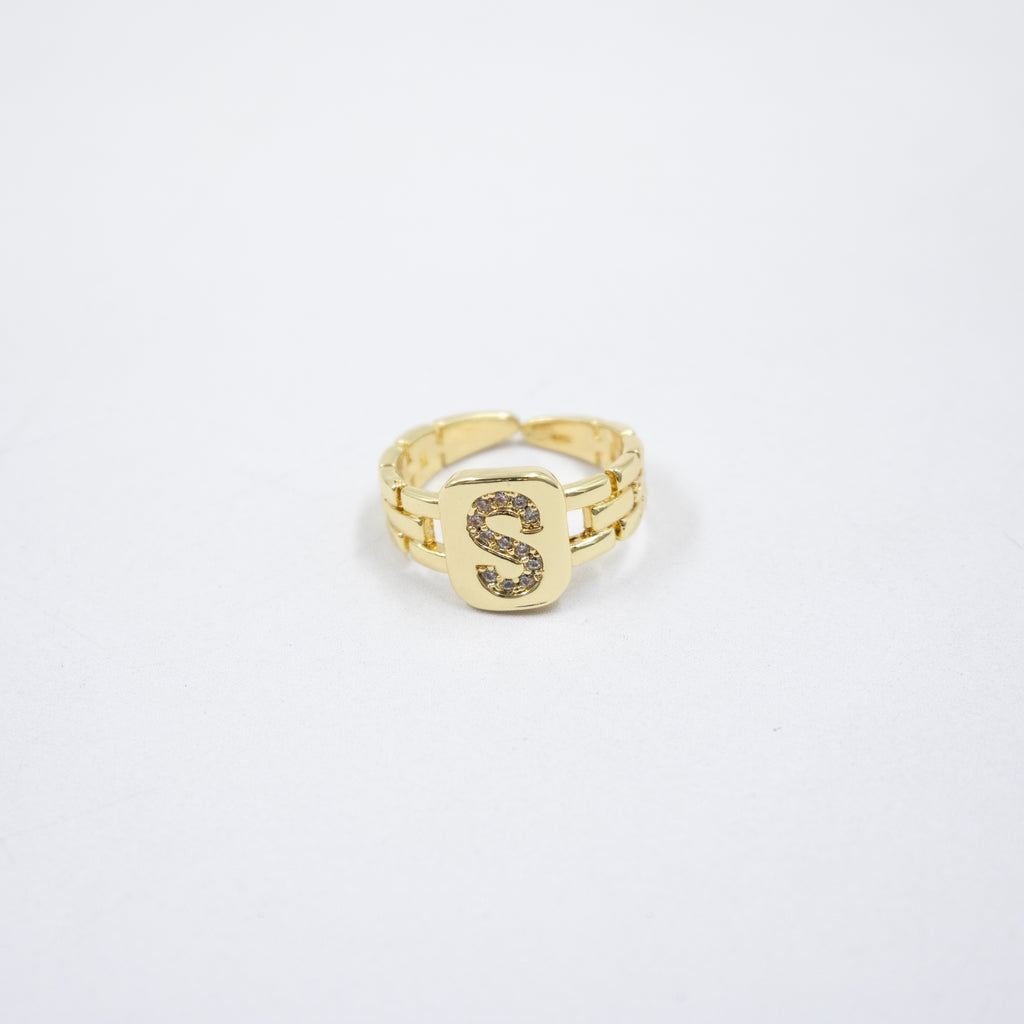 Anillos Dorados Ajustables De Letras con piedras M3 Oro Laminado