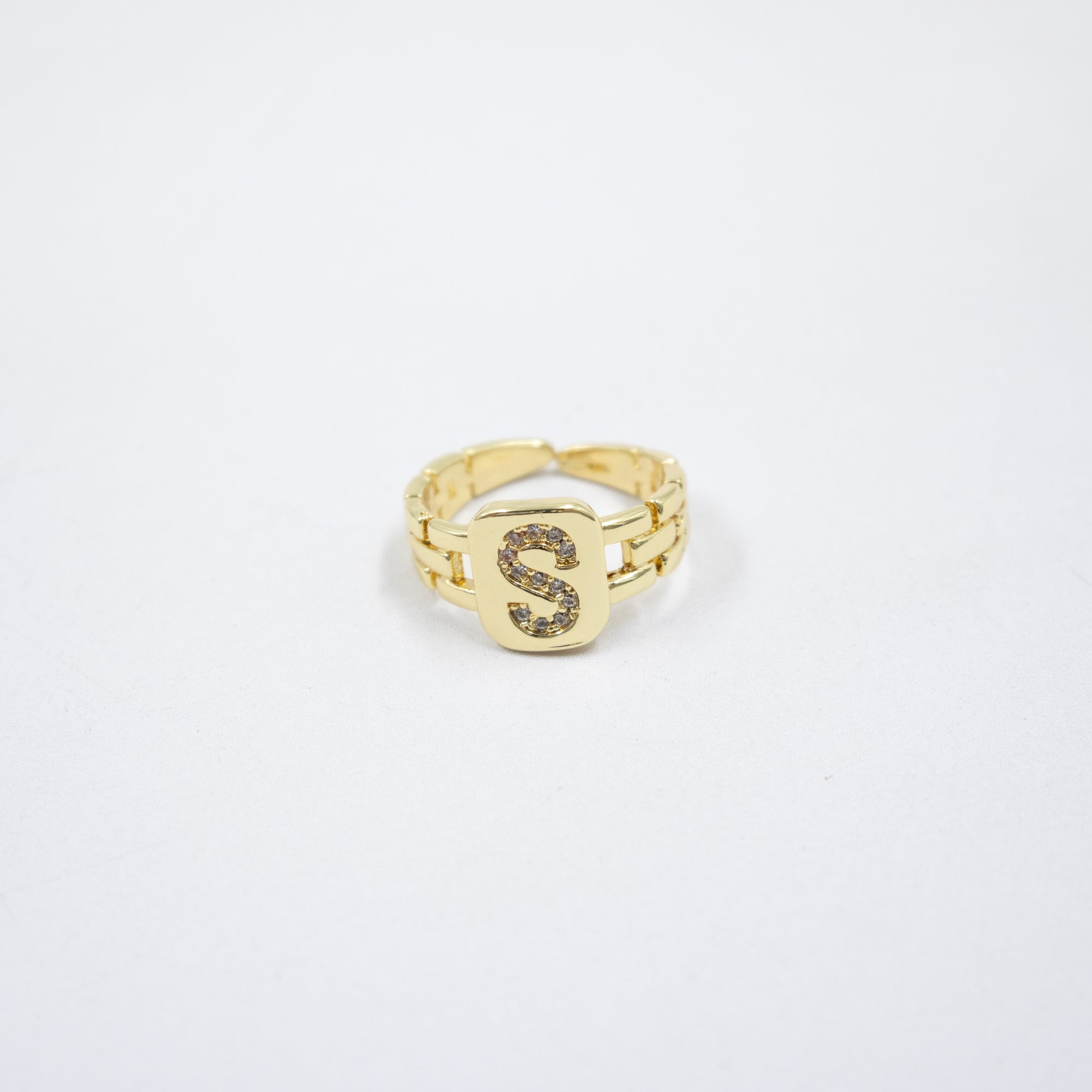 Anillos Dorados Ajustables De Letras con piedras M3 Oro Laminado