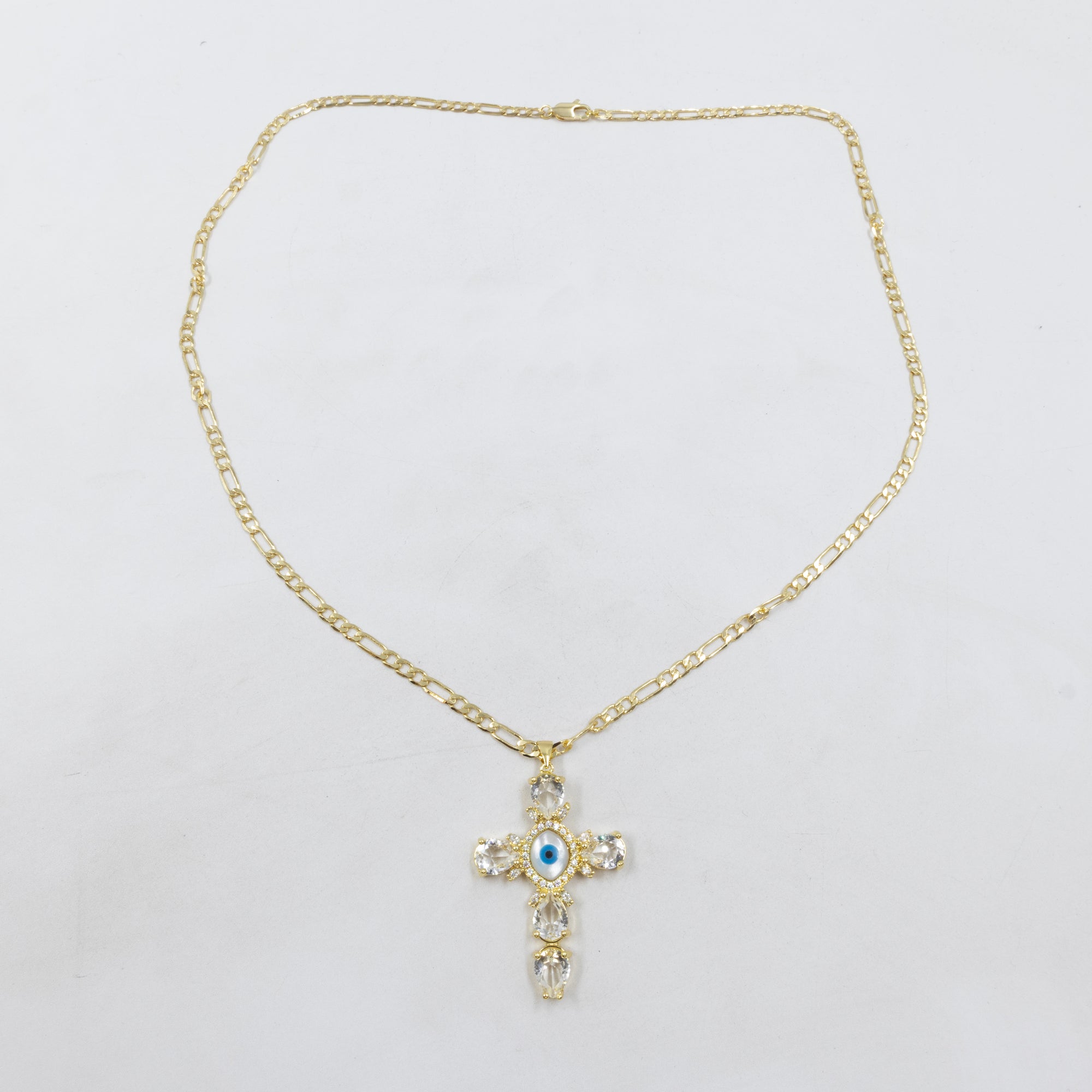 Collar de cruz y Ojo Turco Dorado M1 Oro Laminado