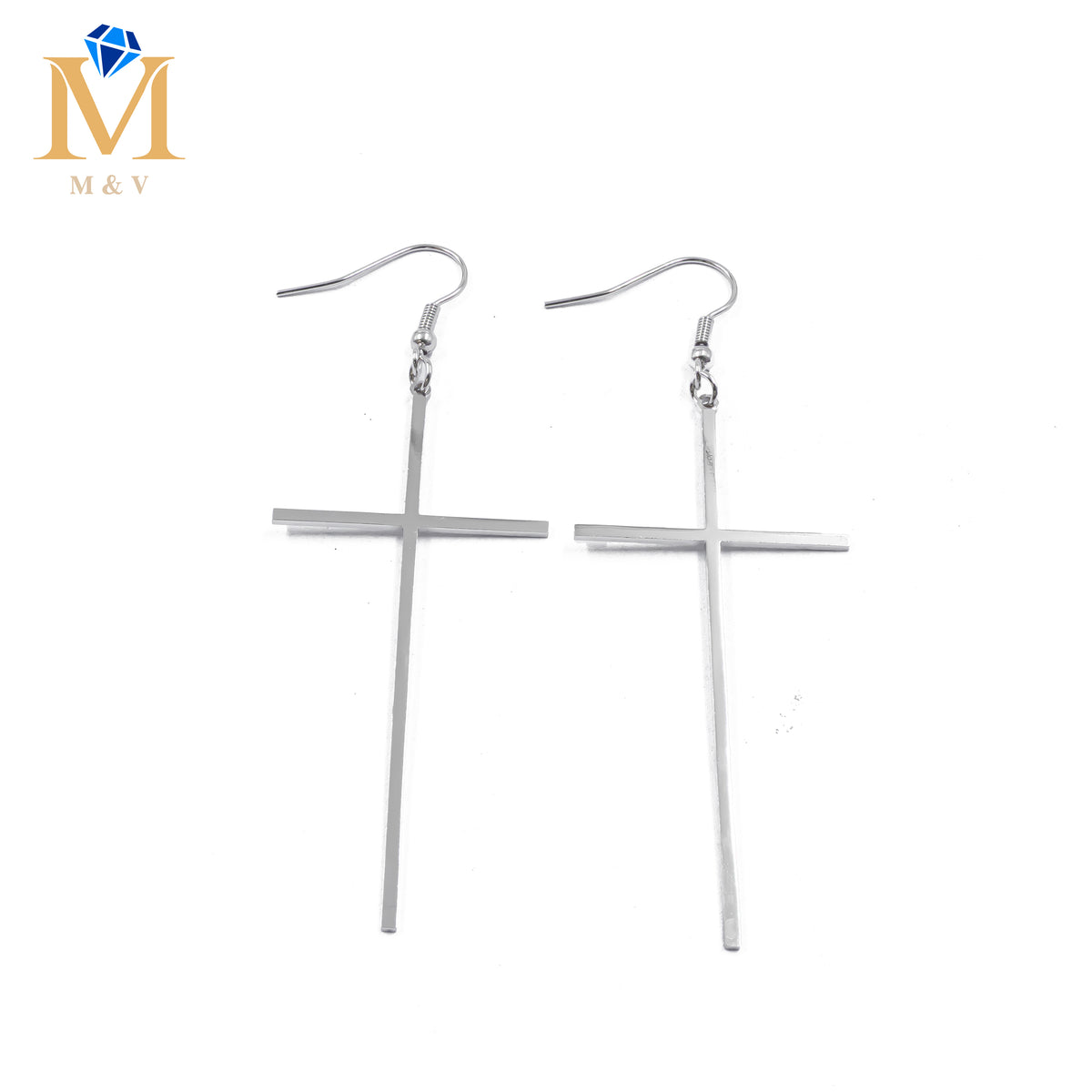Aretes Plateados de cruz M3 Acero Inoxidable