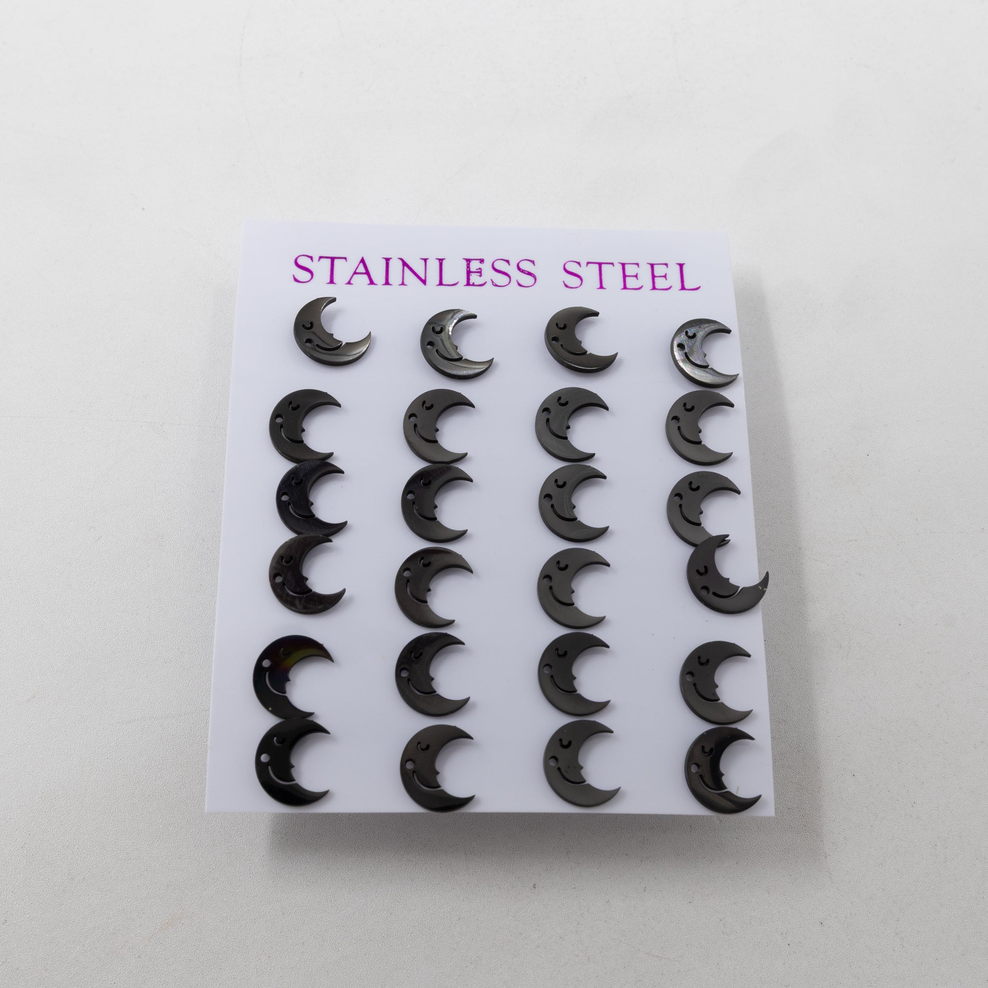 Paquete de 12 Pares de Aretes color Negro M2 Acero Inoxidable