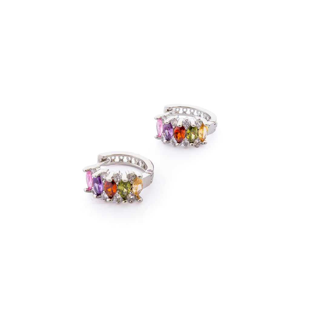 Aretes Plateados Huggies con Piedras Multicolor M7 Oro Laminado