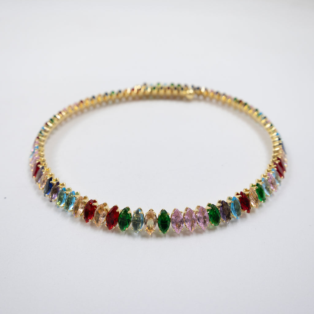 Collar con piedras Dorado y Plateado M1 Oro Laminado