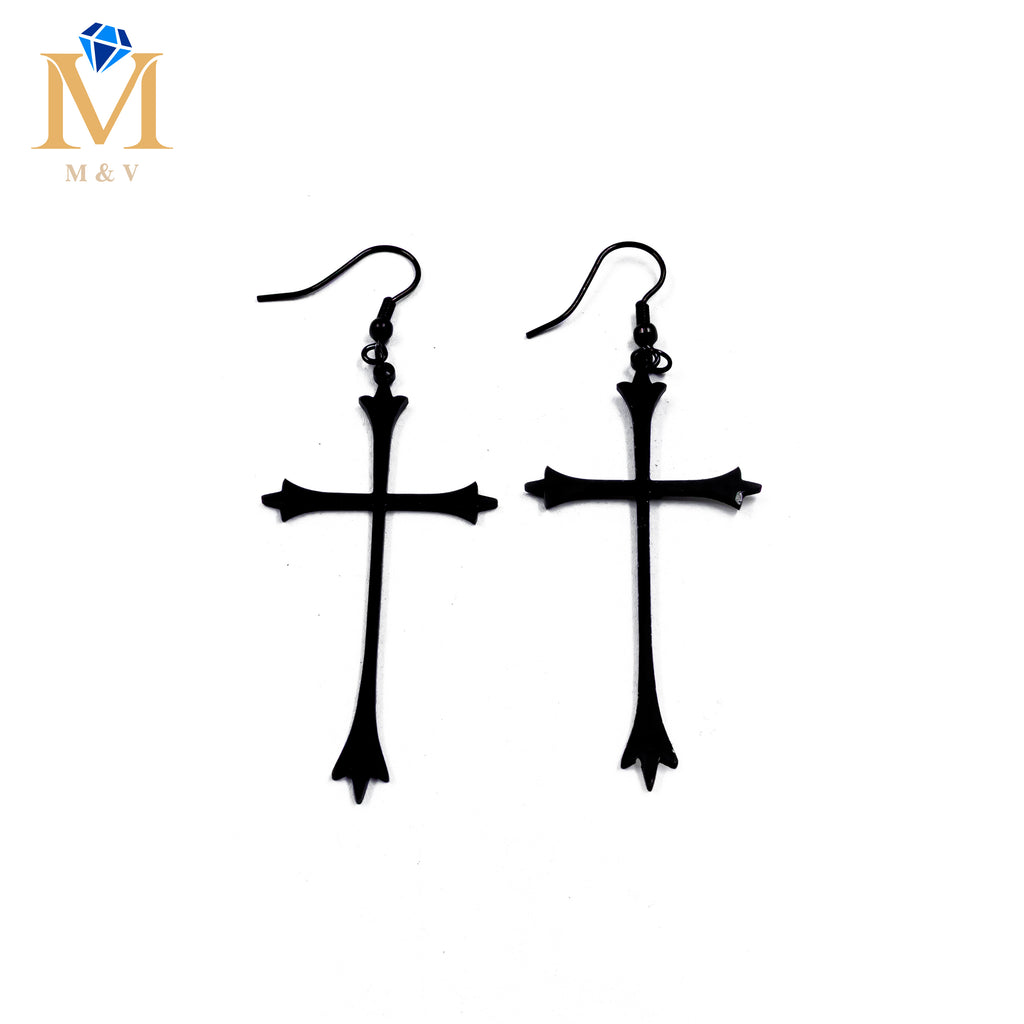 Aretes Negros de cruz M4 Acero Inoxidable
