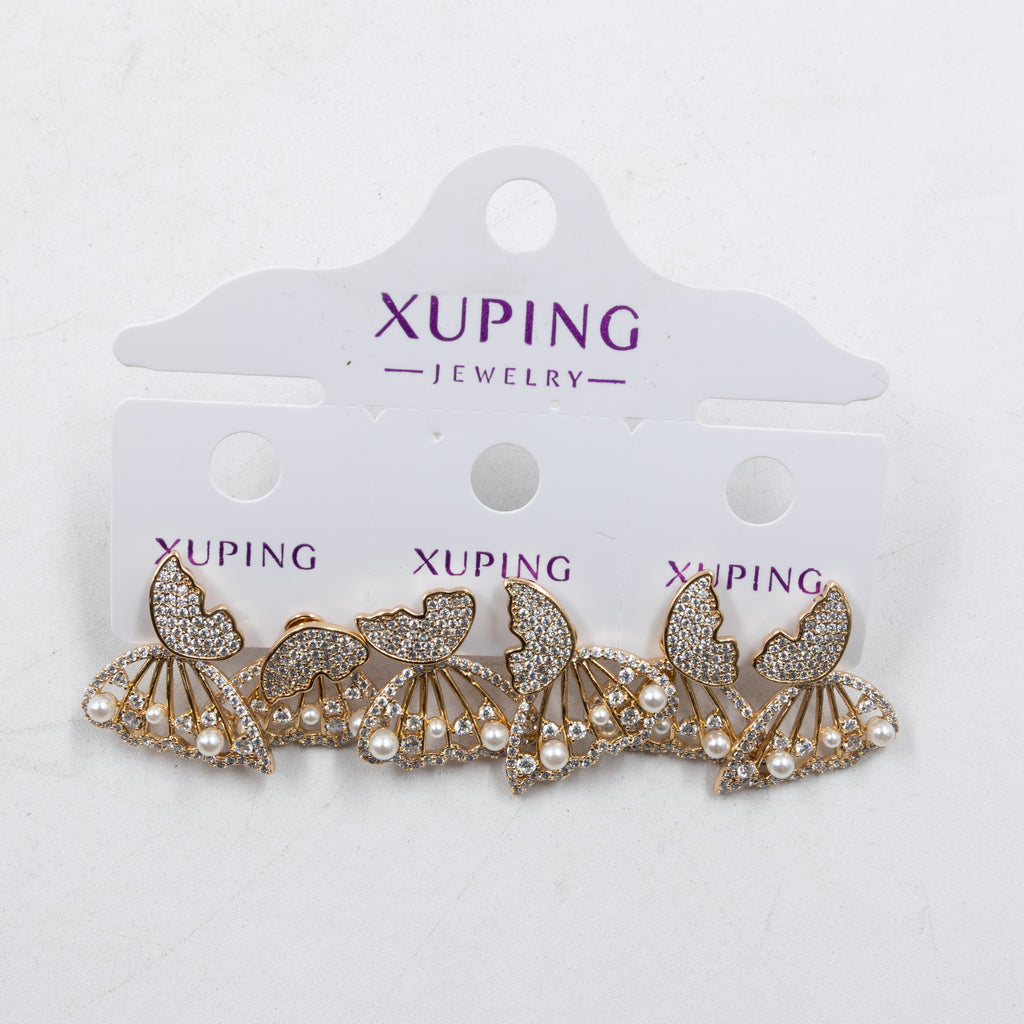 Paquete de tres pares de Aretes Dorados Xuping con piedras M5 Oro Laminado