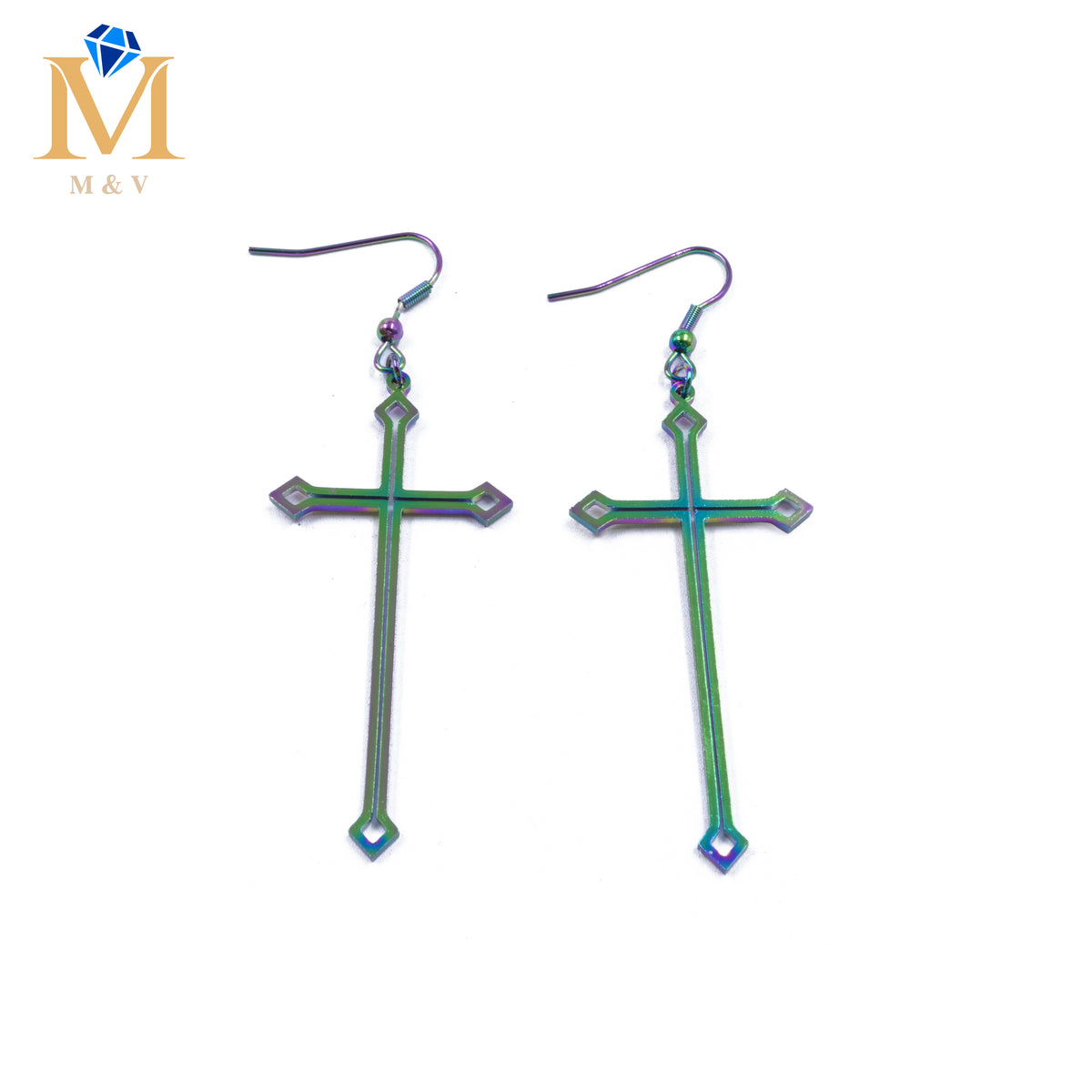 Aretes color Tornasol de cruz M2 Acero Inoxidable