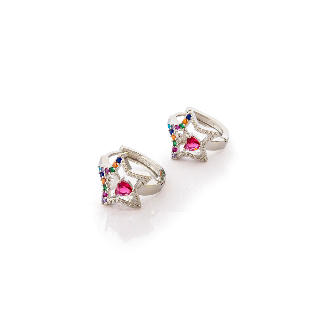 Aretes Plateados Huggies con Piedras De Color M5 Oro Laminado