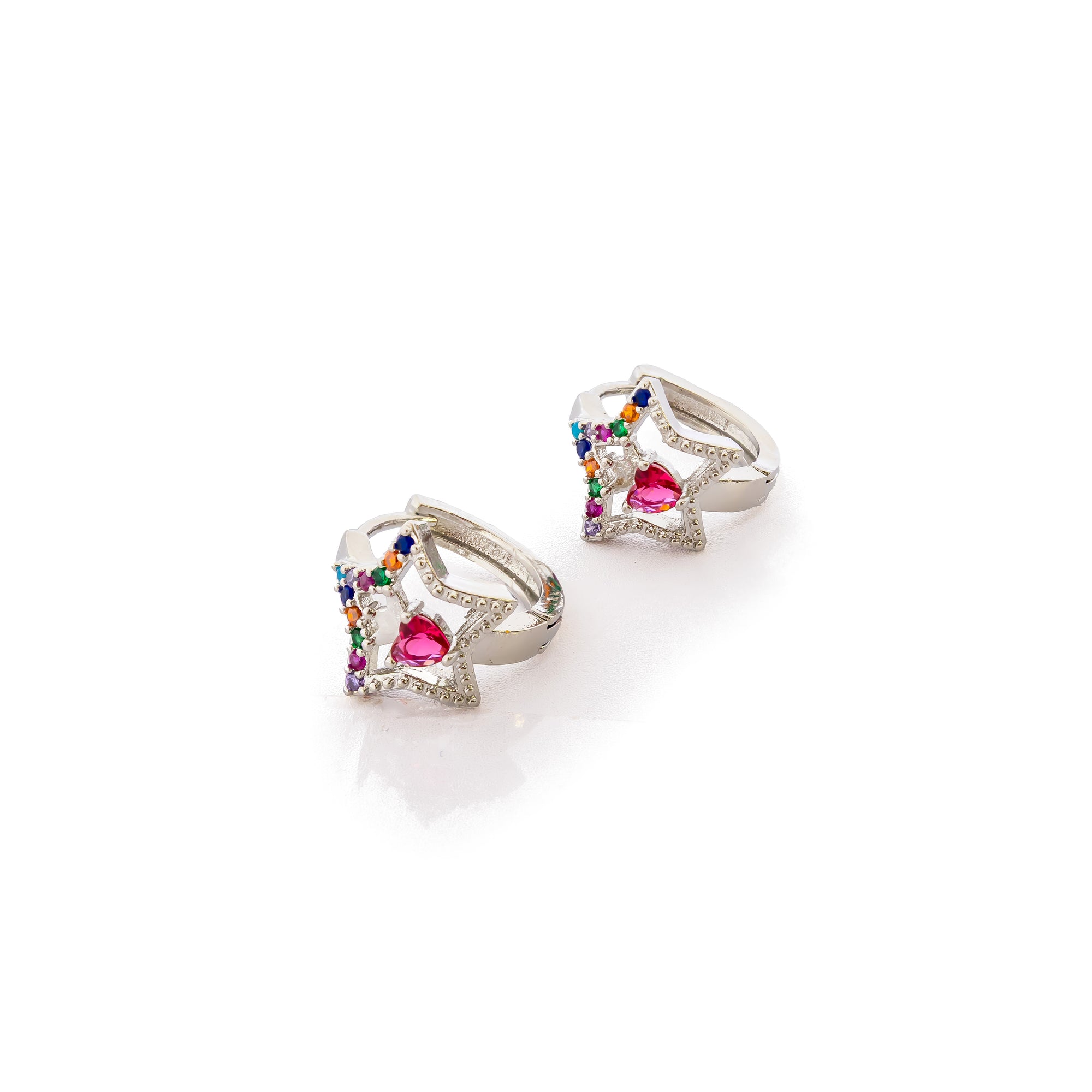 Aretes Plateados Huggies con Piedras De Color M5 Oro Laminado