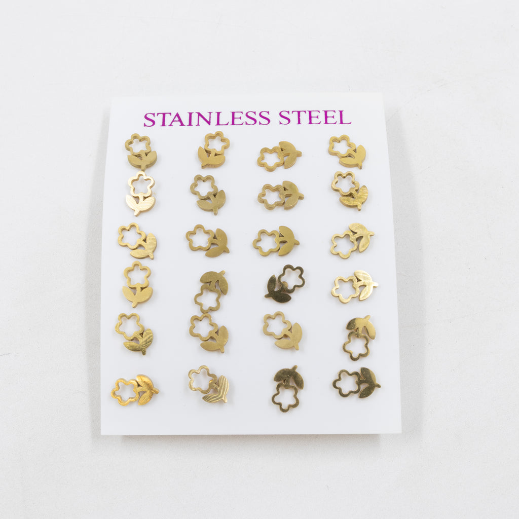 Paquete de 12 Pares de Aretes Dorados M5 Acero Inoxidable