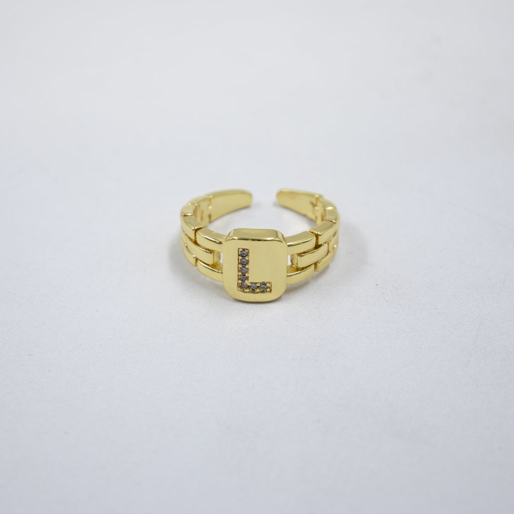 Anillos Dorados Ajustables De Letras con piedras M2 Oro Laminado