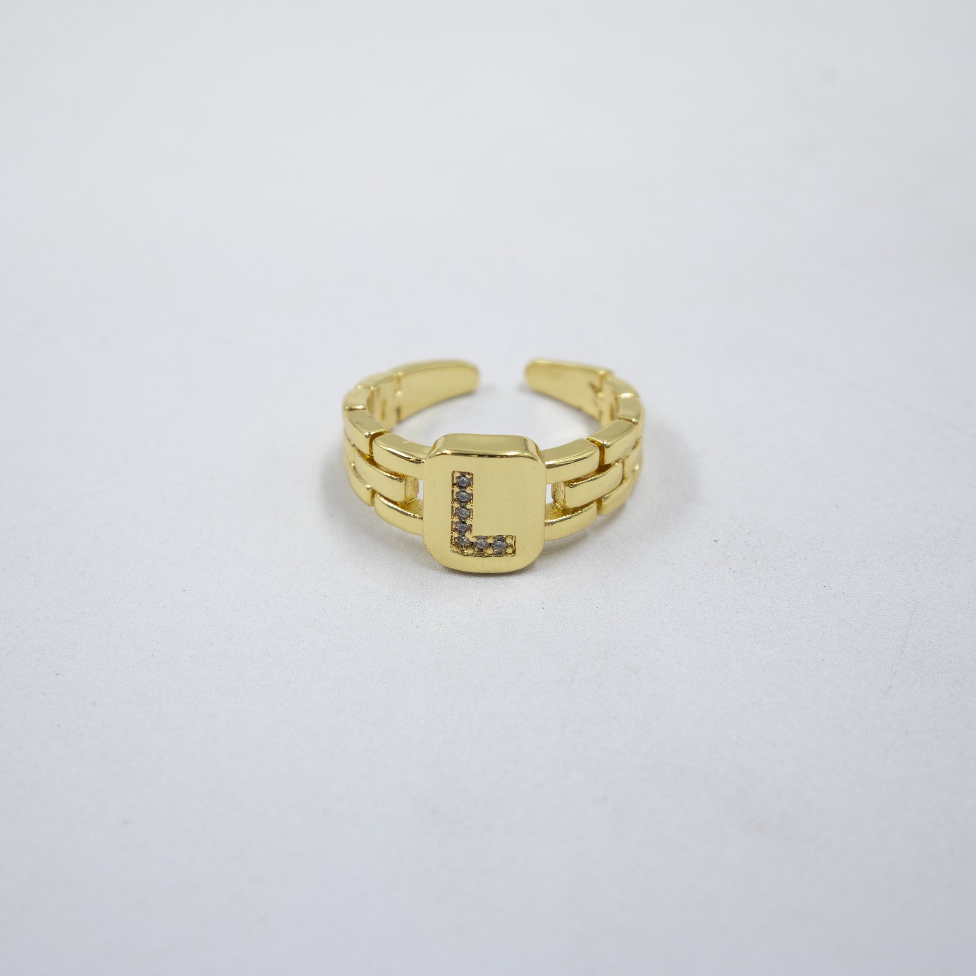 Anillos Dorados Ajustables De Letras con piedras M2 Oro Laminado