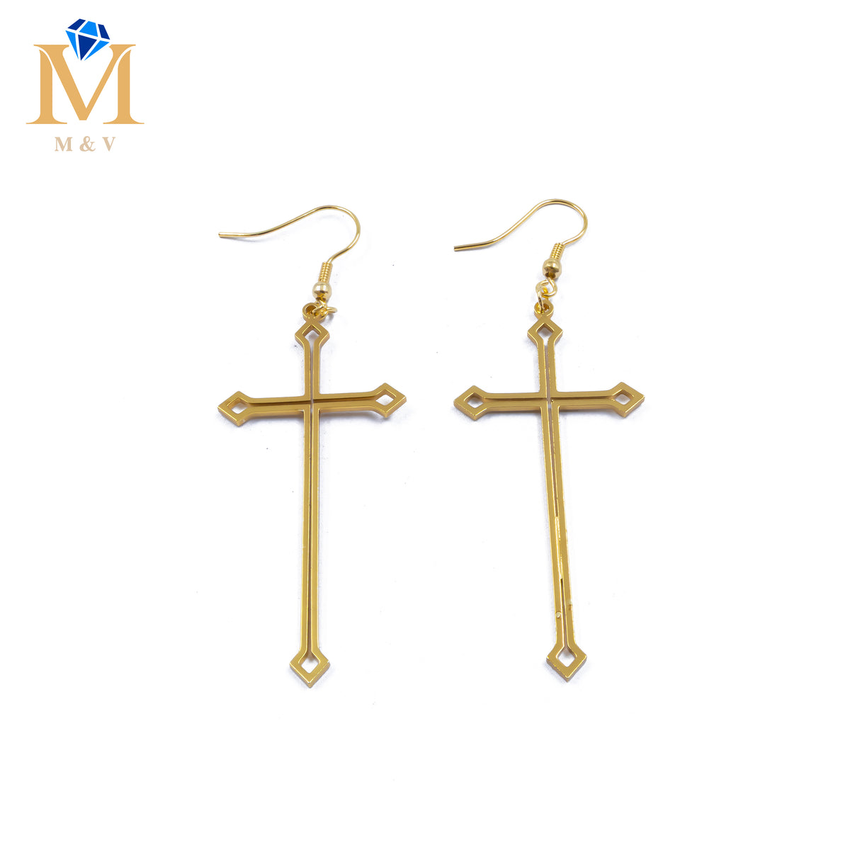 Aretes Dorados de cruz M1 Acero Inoxidable