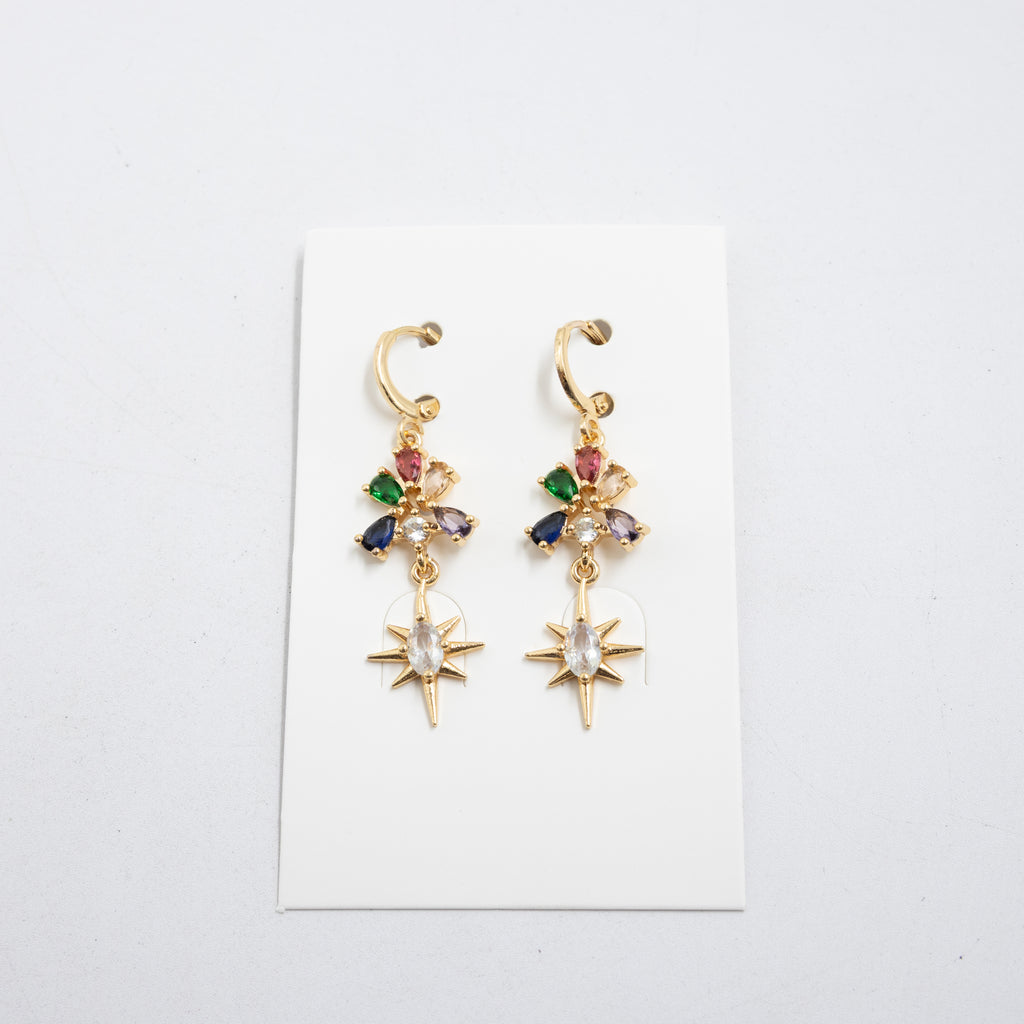 Aretes Largos Dorados con piedras M4 Oro Laminado