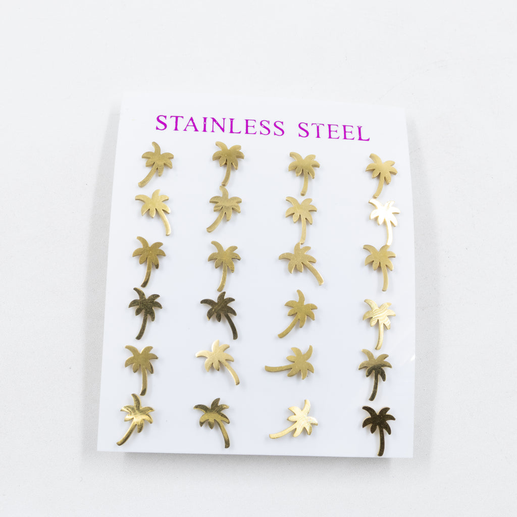 Paquete de 12 Pares de Aretes Dorados M9 Acero Inoxidable