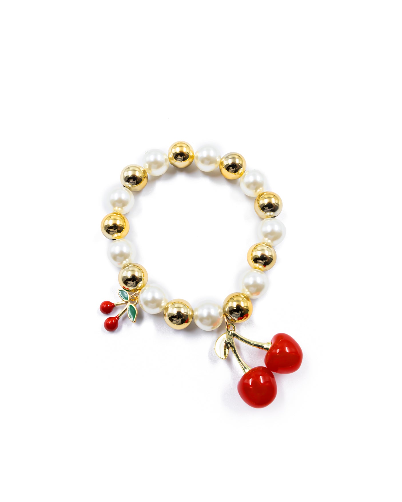 PULSERA DE PERLAS CON DIJE DE FRUTAS - M4 ORO LAMINADO