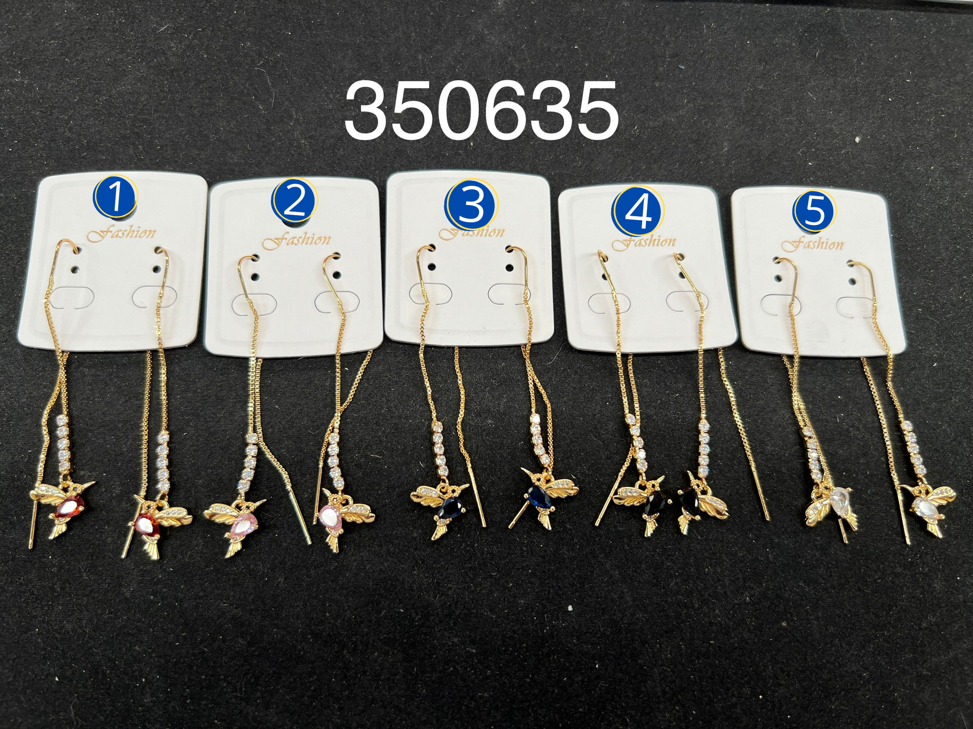 [05/AGOSTO/26] Aretes largos Dorados de colibrí M1 Oro Laminado