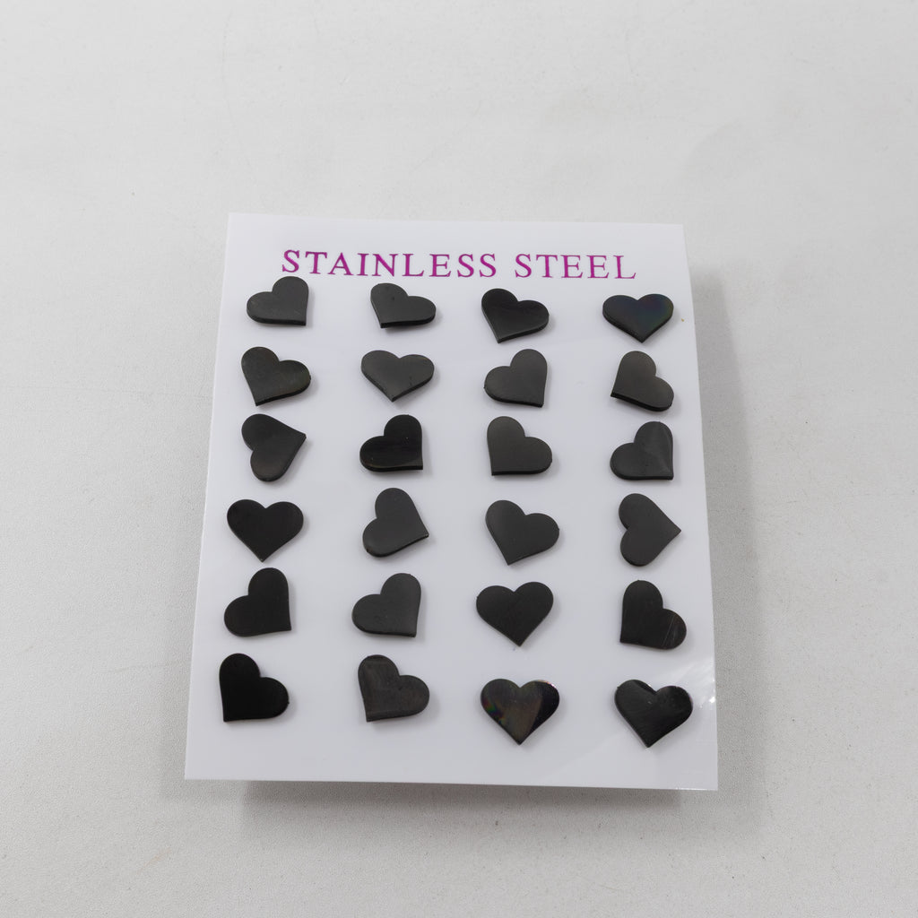 Paquete de 12 Pares de Aretes color Negro M2 Acero Inoxidable