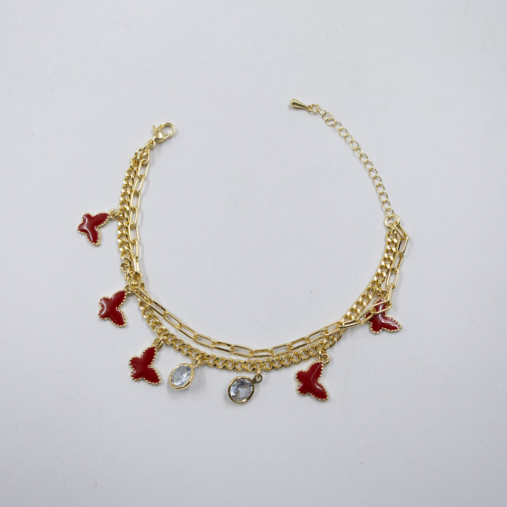 Pulseras Doradas de Mariposa y Trébol M1 Oro Laminado