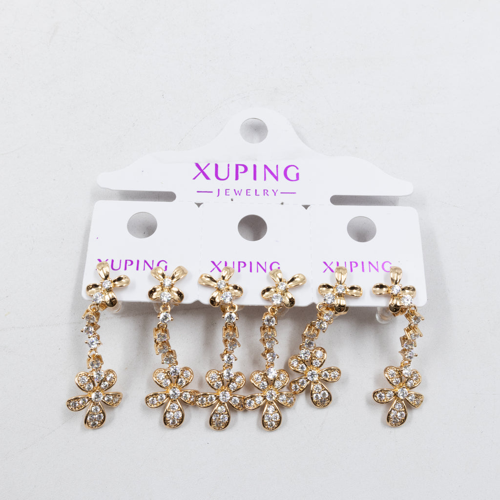Paquete de tres pares de Aretes Dorados Xuping con piedras M7 Oro Laminado