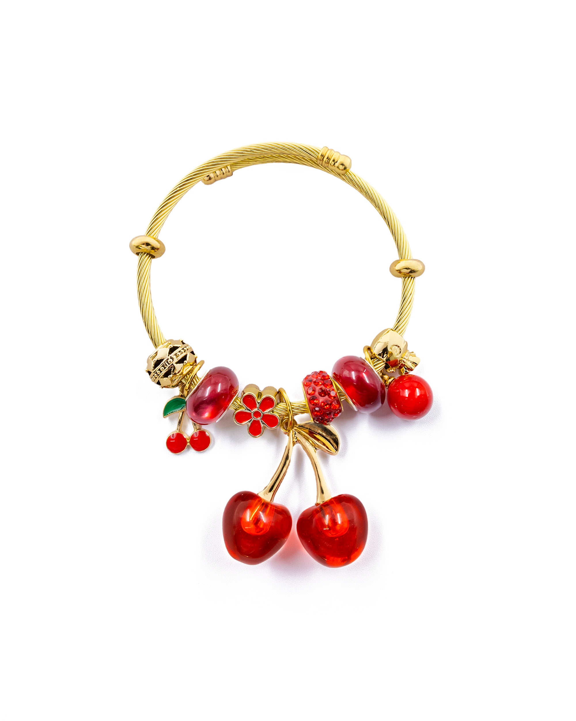 PULSERA DE PERLAS CON DIJE DE FRUTAS - M6 ORO LAMINADO