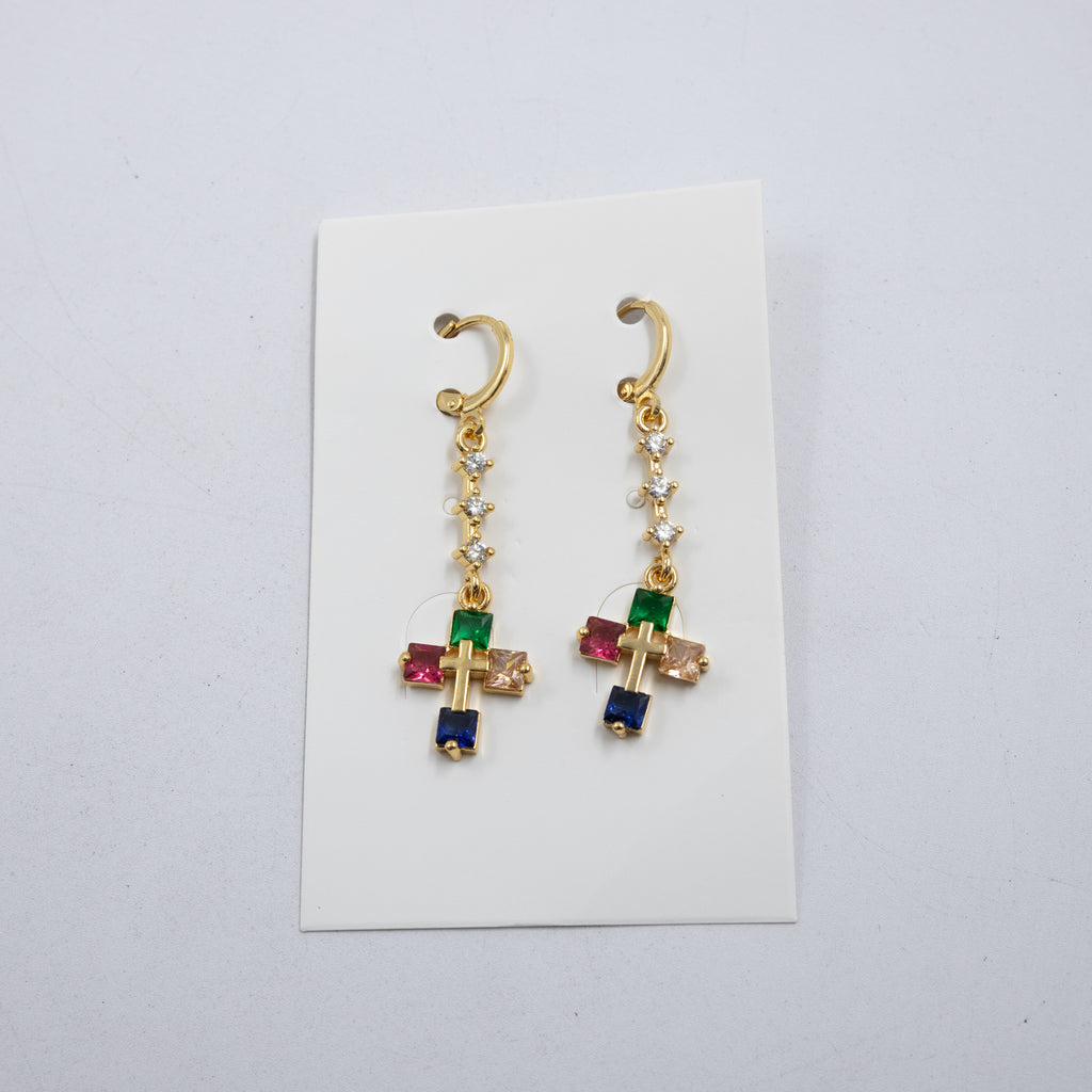Aretes Largos Dorados con piedras M4 Oro Laminado