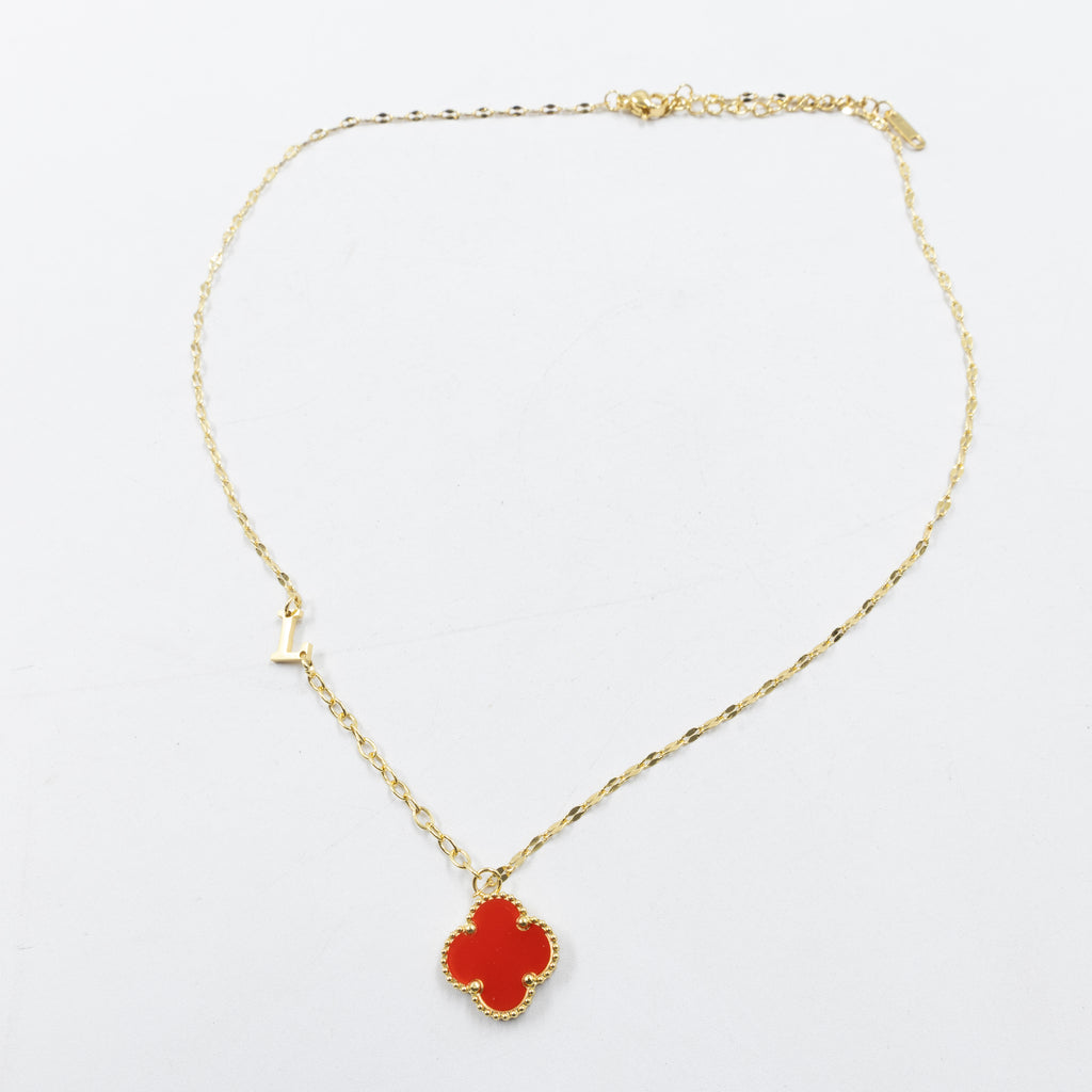 Collares Dorados con dijes de letra L, M, N y dije de Trebol M4 Oro Laminado
