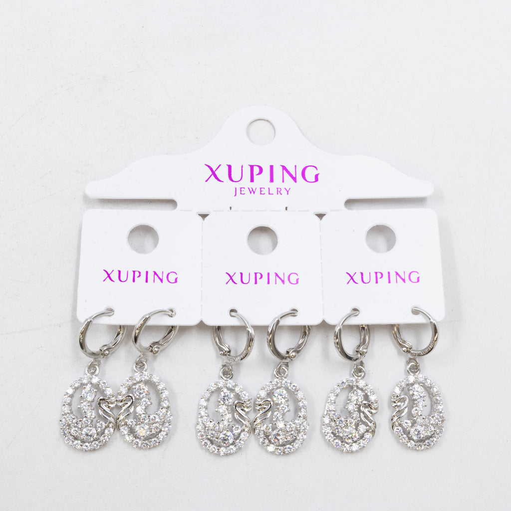 Paquete de tres pares de Aretes Plateados Xuping con piedras M1 Oro Laminado