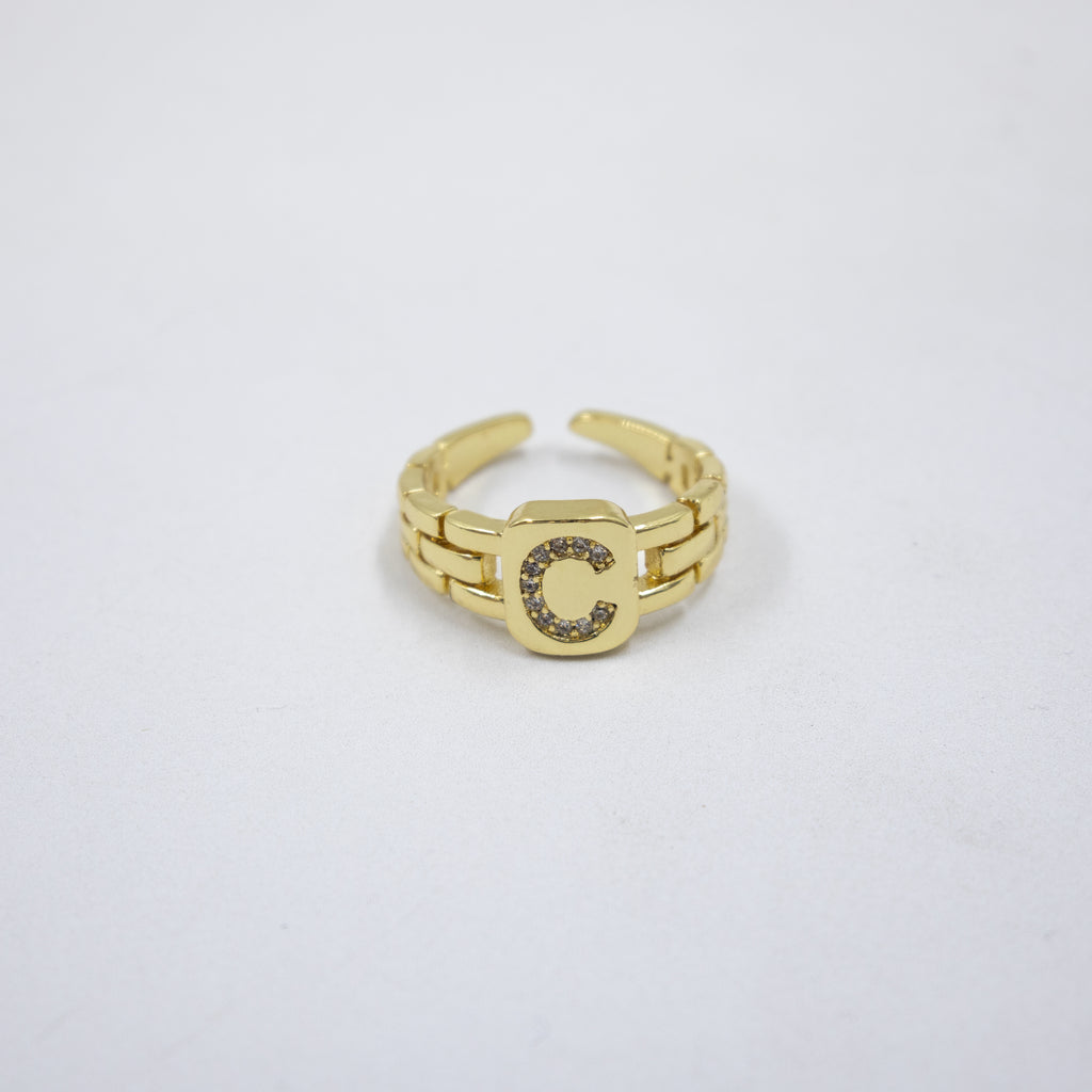 Anillos Dorados Ajustables De Letras con piedras M1 Oro Laminado