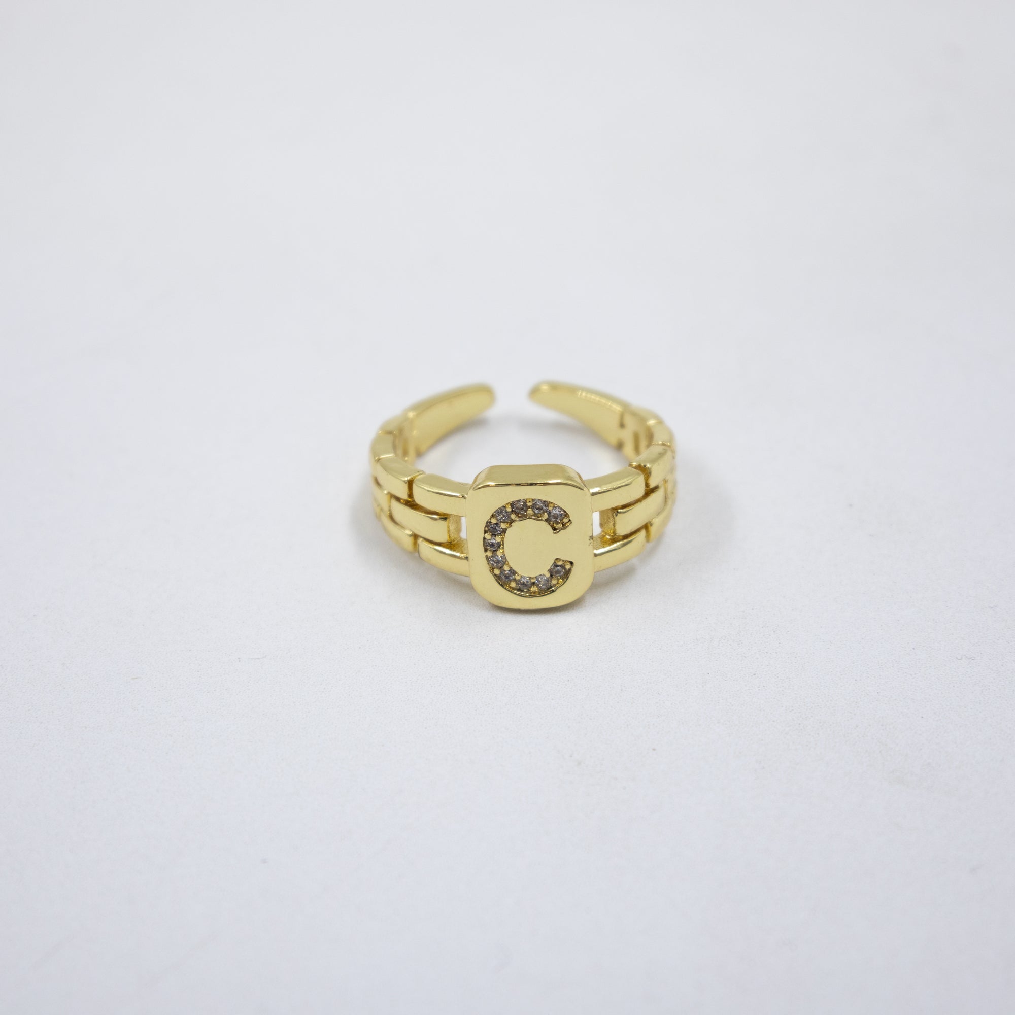 Anillos Dorados Ajustables De Letras con piedras M1 Oro Laminado