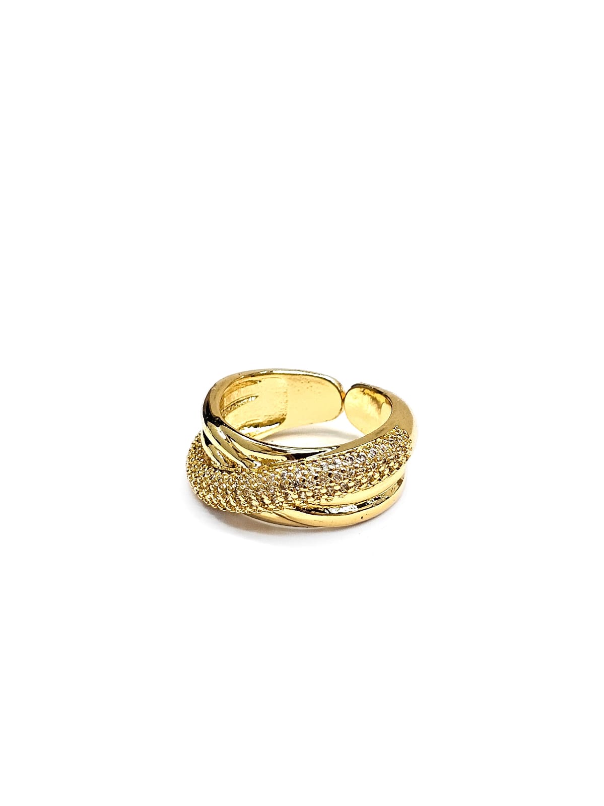 Anillo Dorado Pedreria Blanca Ajustable M2 Oro Laminado