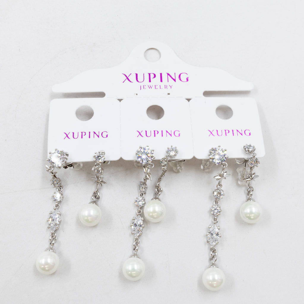 Paquete de tres pares de Aretes Plateados Xuping con piedras M3 Oro Laminado