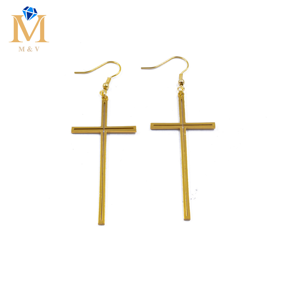 Aretes Dorados de cruz M1 Acero Inoxidable