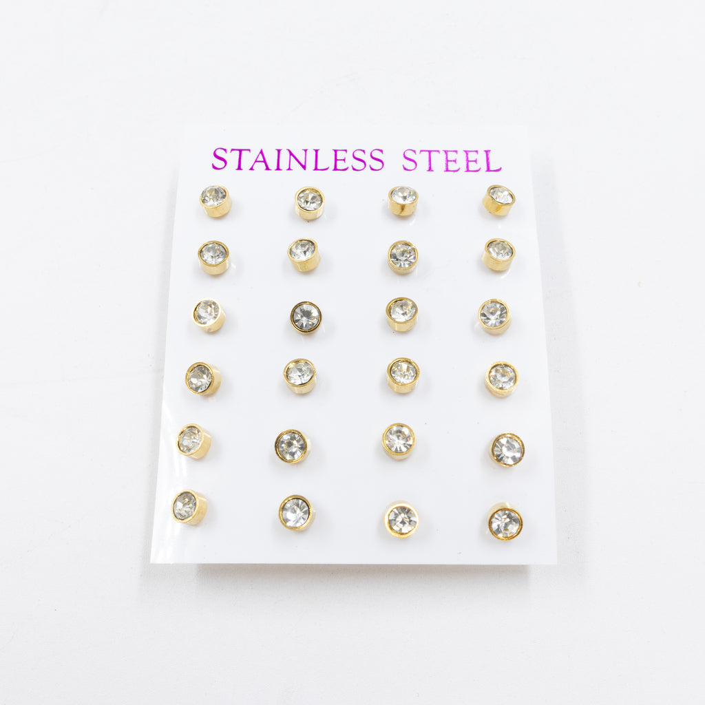 Paquete 12 pares de Aretes medida 2 mm M2 Acero Inoxidable 18/03/26