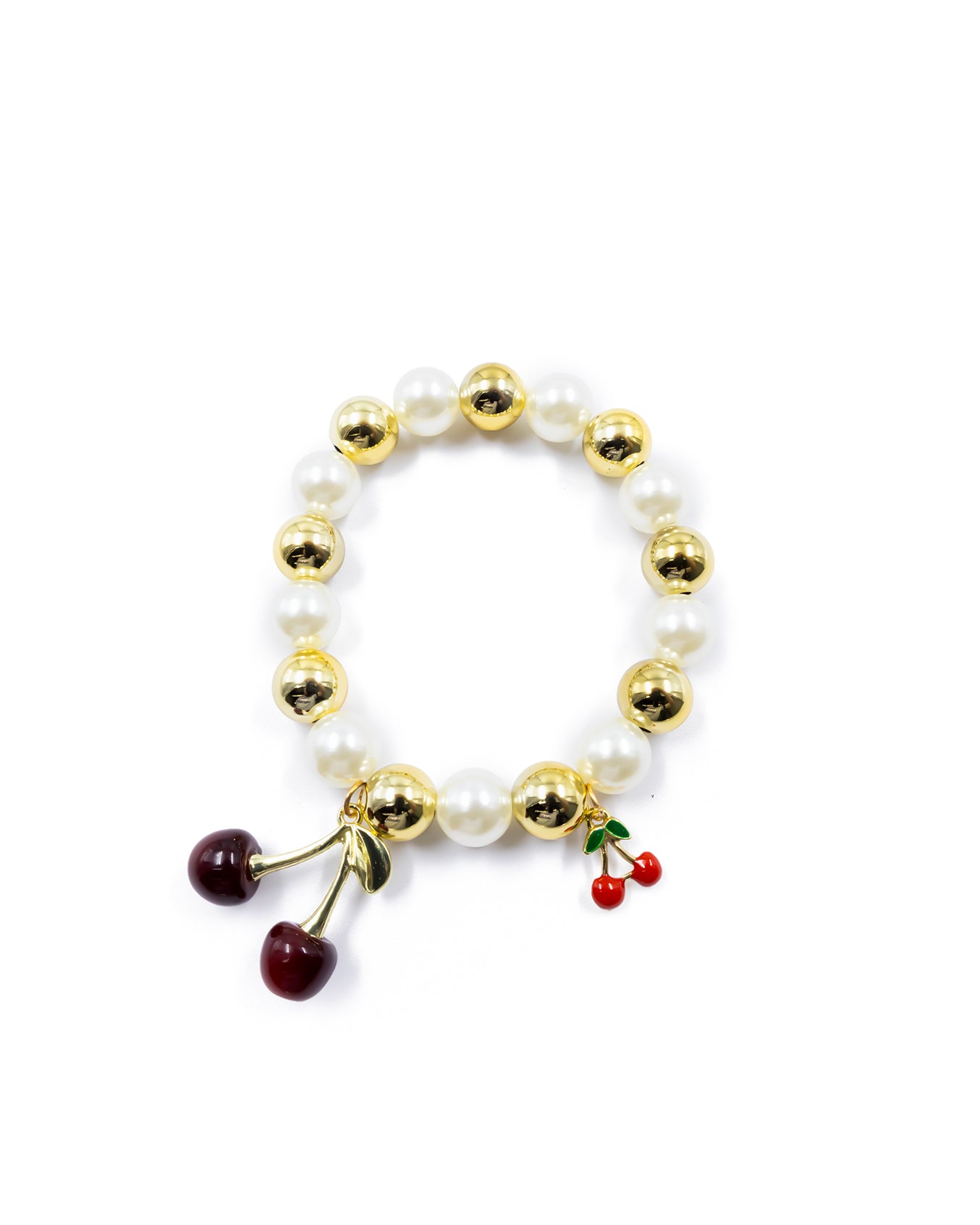 PULSERA DE PERLAS CON DIJE DE FRUTAS - M4 ORO LAMINADO
