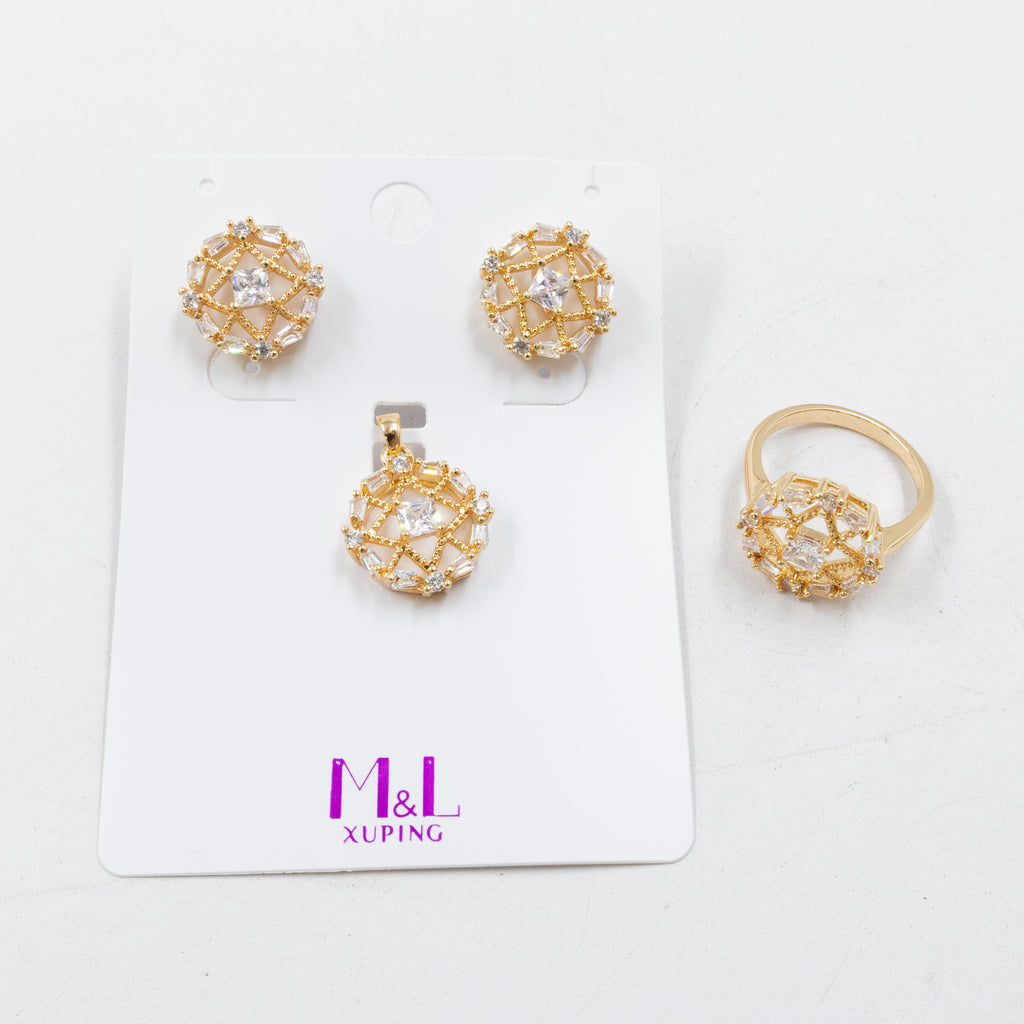 Conjunto de aretes, dije y anillo Oro Laminado
